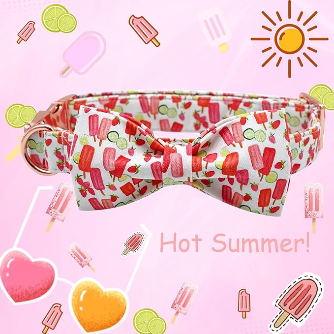 Lionheart glory Dog Collar, Dog Collar with Bow, Popsicle Print Girl or Boy Dog Bowtie Collar Cute Pet Collar Gift for X-Small Puppy and Cat
