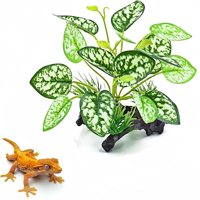 2 pcs Reptile Artificial Plants, Terrarium Plants Decorations Supplies, Amphibian Habitat Hideout Tank Accessories, Rainforest Ground Plant