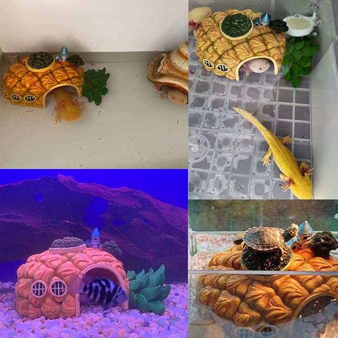 Tfwadmx Aquarium Decorations Resin Pineapple Fish Tank House Hermit Crab Hideout Cave Shelter Decor Underwater Landscape Hut Aquarium Ornament for Shrimps Breeding Hiding