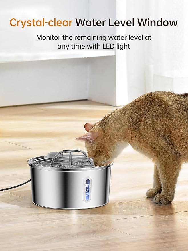 Cat Water Fountain Stainless Steel, 3.2L/108OZ Pet Water Fountain for Drinking,Automatic Metal Dog Water Fountain with 4 Filters & 4 Sponges,Quiet Pump,Dual-Stream for Cats, Dogs,Multiple Pets Indoor