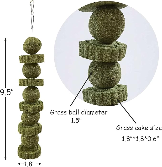 kathson 3Pcs Bunny Chew Toys Rabbit Chewing Toy for Teeth Grinding Chinchilla Treats Timothy Grass Cake Molar Balls for Guinea Pigs Hamsters Gerbils Rats Squirrels Playing Improve Pets Dental