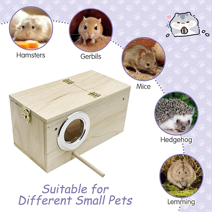 Hamiledyi Wooden Hamster House Hideout Small Animals House Habitat with Chew Toys Hideaway House Hamster Cage Accessories for Syrian Dwarf Hamster Mice Gerbils