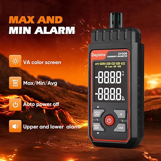 Industry Temperature Humidity Meter High Precision and High Rate Digital Hygrometer with Ambient, Relative Humidity, Dew Point, Wet Bulb Thermometer, Min/Max Hold ±1.5°C/±3°F and ±5% RH