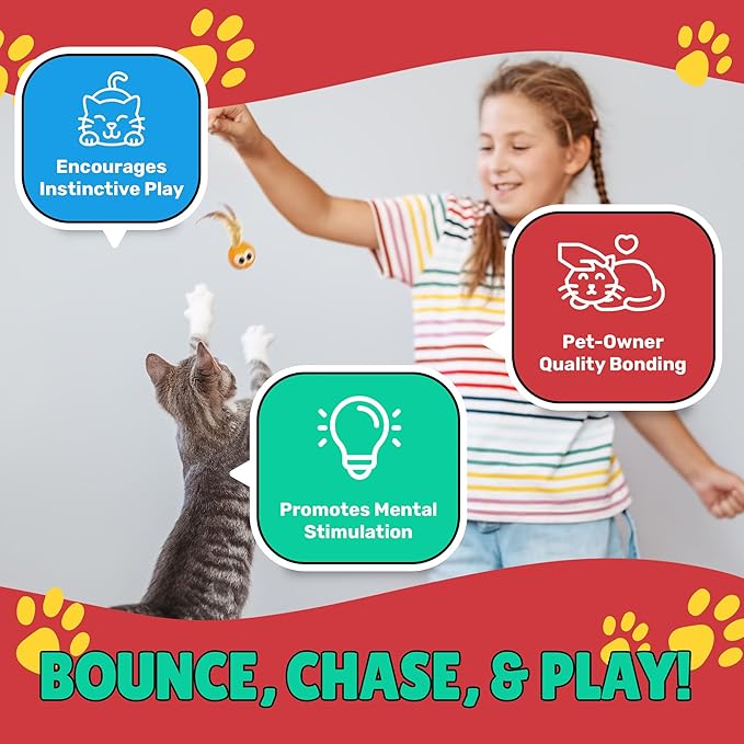 Bouncy Tails 15-Pack Cat Ball Toy with Natural Feathers, Interactive Cat Toys for Bored Indoor Adult Cats, Feather Cat Toy for Indoor Cats and Playful Kittens