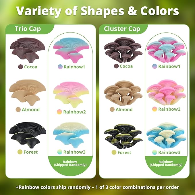 Mushroom Decor for Reptile Tank, Fish Tank, Pet-Safe Bearded Dragon Tank Accessories, Realistic Terrarium Plants for Leopard Geckos, Crested Geckos, Tree Frogs, Snakes (Almond, Cluster Cap)