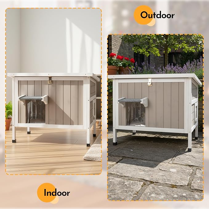 Insulated Outdoor Cat House,Wooden Cat House Weatherproof with All-Round Foam Insulation, 2 Doors, Feral Cats Shelter for Winter, 30.7''x21.6''x25.6''