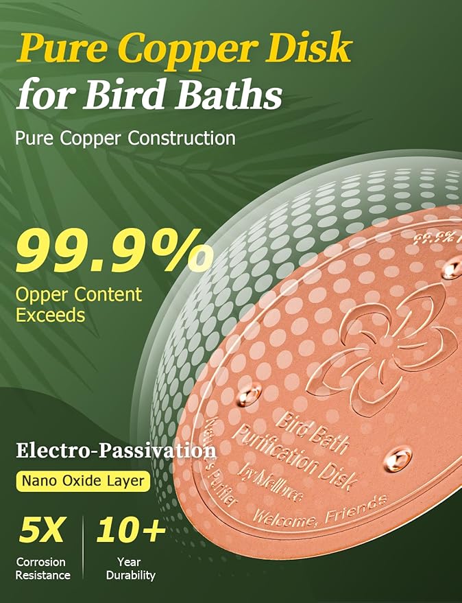 Mellbree Bird Bath Copper Disk, 0.6mm Reinforced 99.99% Pure Copper Cleaning Disk for Physical Safe Clean Water All-Season, Universal Fit for Outdoor Birdbaths, Bowl, Bird Bath Heater Solar (Flower)
