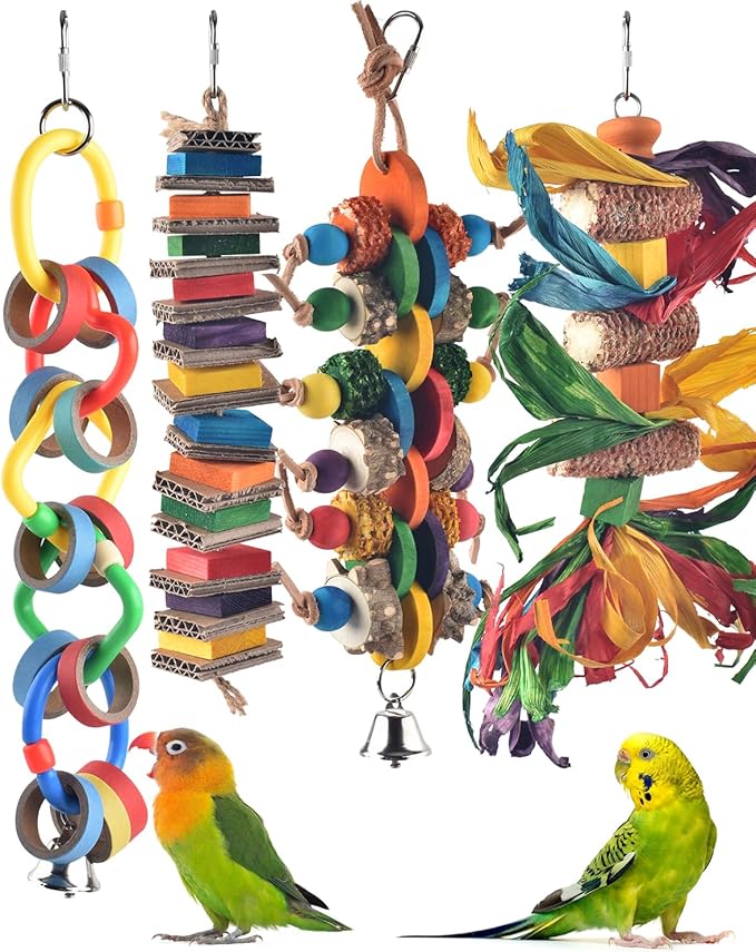 Bissap 4 PCS Bird Chew Toys, Multicolored Bagel Cascade Bird Parrot Toy Biting Paper Cardboard Olympic Rings Conures Toys for Amazon Cockatiels Cockatoos Macaws and Similar Sized Pet Birds