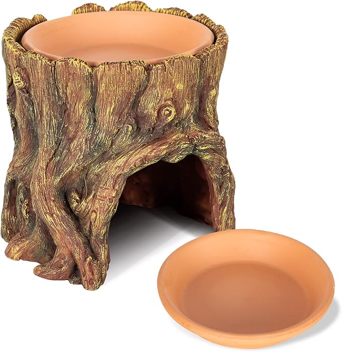 REPTIZOO Reptile Hide Cave Resin Moisture Keeping Reptile Cave with Clay Water Basin Humidifying Help Shedding for Leopard Gecko