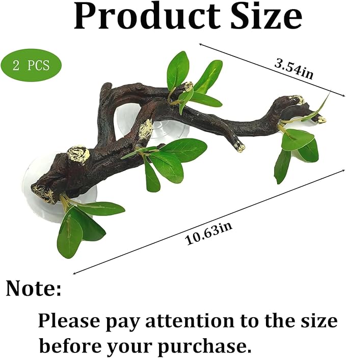 PINVNBY 2 PCS Reptile Corner Branch Terrarium Plant Decoration Branches for Reptiles with Suction Cup for Amphibian Lizard Snake Climbing Ornament