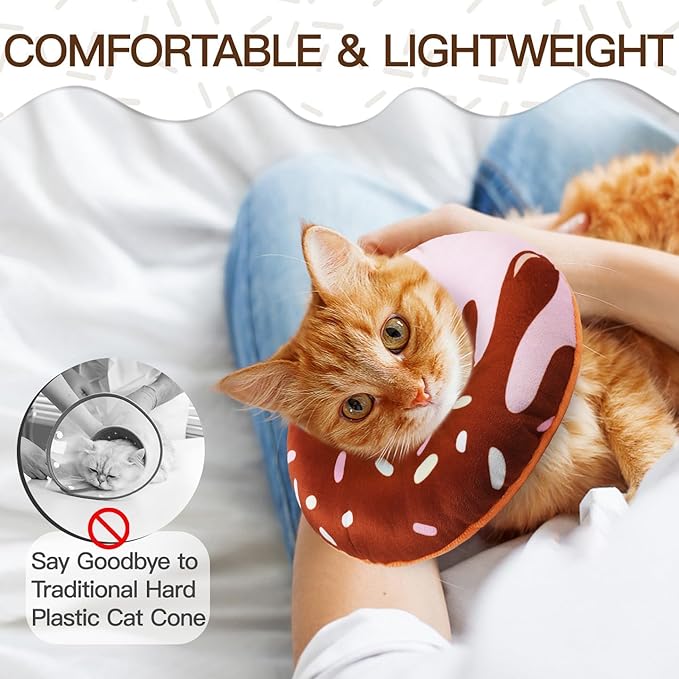 Cat Cone Collar Soft, Cute Cat Donut Collar After Surgery, Adjustable Kitten Recovery Cones to Stop Licking, Lightweight Neck Elizabethan Collars for Cats Kittens (Chocolate, Medium)