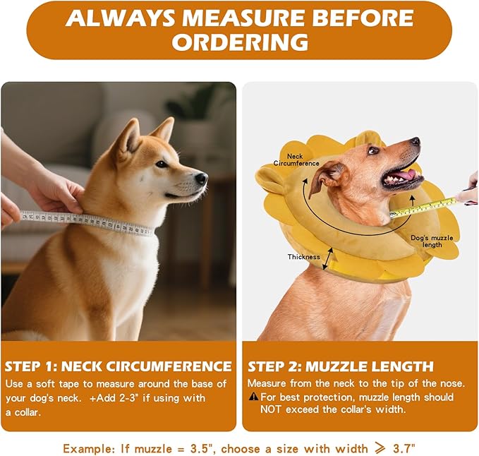 IEUUMLER Inflatable Recovery Dog Collar, Protective Donut Cone, Adjustable Soft Collar for Dog and Cat After Surgery Prevent from Biting & Scratching EU002 - Orange Lion M+