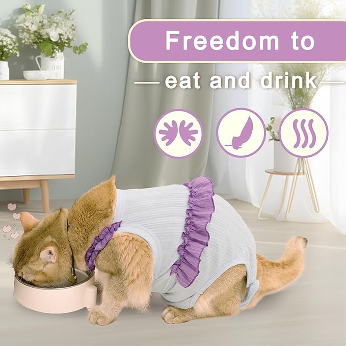 Cat Recovery Suit,Kitten Onesie After Surgery,E-Collar Alternative for Abdominal Wound and Skin Diseases,Soft Breathable Bodysuit After Spay（Yellow-l）