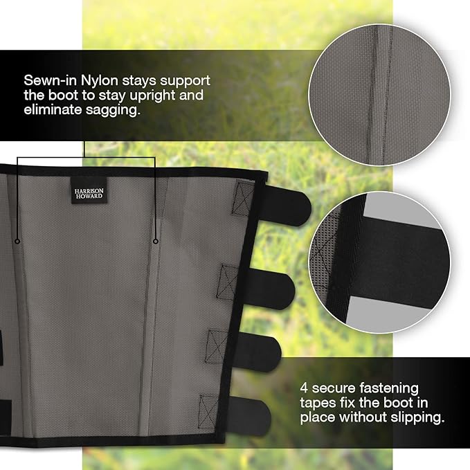 Harrison Howard Loose Fitting Fly Boots UV-Protective Extra Tough Mesh Ventilated Four Fasteners Stay-on Design Protect Horse Legs & Stomp-Reducing Set of 4 Dark Grey Pony