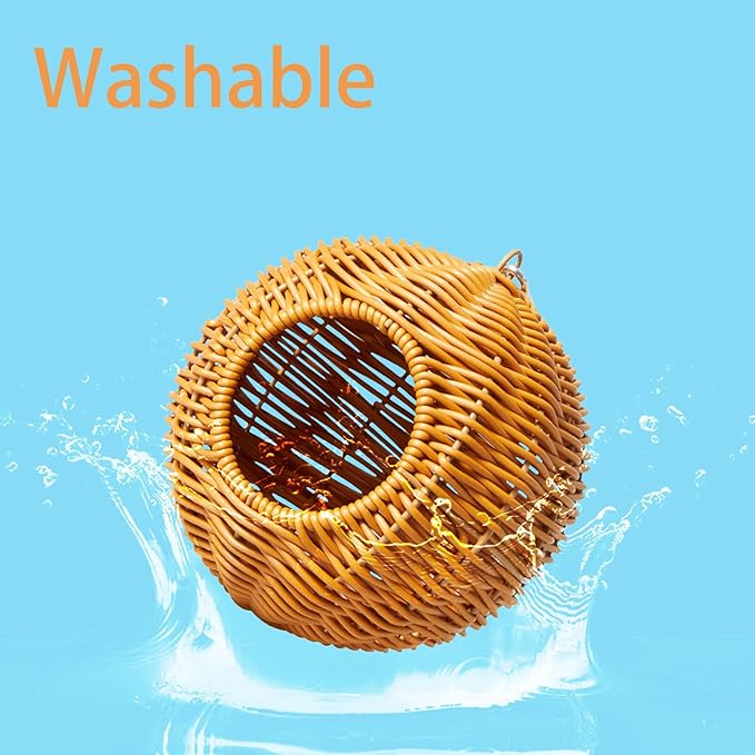 Rattan Bird Nest for Cage，Hanging Parrot Breeding Nesting House Washable Soft Lay Warm Sleep Hut Bird Cage Accessories for Cockatiels Budgerigars Finches Canaries