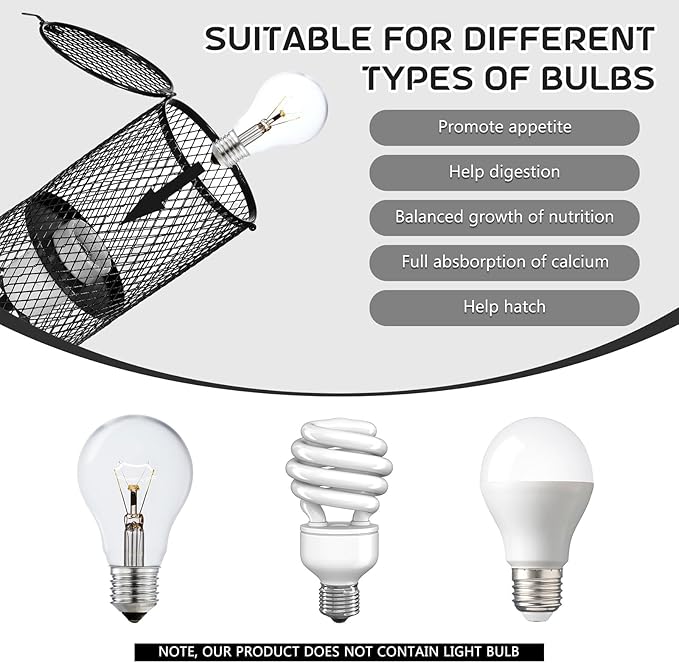 VIHOSE 2 Pcs Reptile Heat Lamp Guard with 150W Ceramic Heat Emitter Basking Anti Scald Heating Lamp Holder Mesh Cage Reptile Protection Lampshades for Lizard Snake Chick, Bulb Not Included