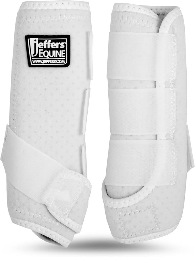 Jeffers Equine Protective Horse Boots 1 Pair White - Safe Neoprene Leg Guards & Comfortable Fit, Durable Strap Closures, Front & Hind Support, Equestrian Accessories for Travel & Riding - Medium