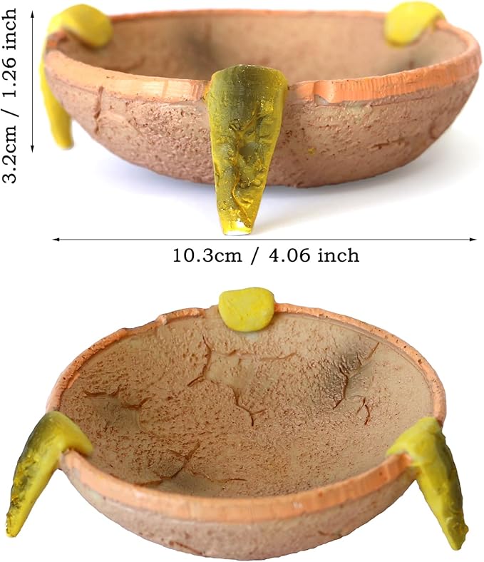 Food/Water Dish for Reptiles, Amphibians and Other Little Critters Water/Food Bowl, Made from Premium Resin (Orange-Brown Bowl)