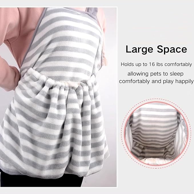 Ferret Sling Carrier Fleece Bag Soft Breathable Hands Free Shoulder Front Chest Apron Bonding Pouch Accompany Carrier for Rat Bird Hamster Rabbit Guinea Pig Rabbit (L)