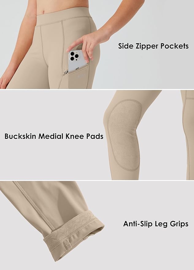 Willit Girls Horse Riding Pants Tights Kids Equestrian Breeches Knee-Patch Youth Schooling Tights Zipper Pockets