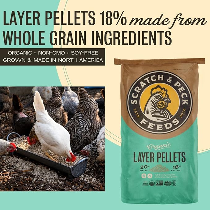 Scratch and Peck Feeds Whole Grain Layer Pellets Chicken and Duck Feed - 25 lbs Bag - Corn-Free and Soy-Free - 18% Protein, Certified Organic and Non-GMO Project Verified Chicken Food