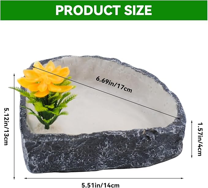 Reptile Corner Food Bowl Water Dish,Snake Feed Dish with Artificial Plant Reptile Water Bowl Terrariums for Bearded Dragon Tortoise Chameleon Hermit Crabs Turtle Leopard Gecko Frog