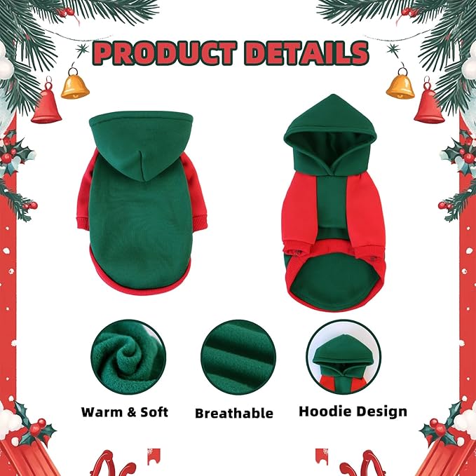 Custom Dog Hoodie, Personalized Sweatshirt with Photo Text Name Logo, Customized Hooded Sweater for Small Medium Large Dogs & Cats (Green + Red Border, Large)