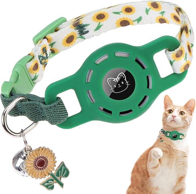 BINGPET AirTag Cat Collar with Bells, Upgraded Safety Elastic Cat Collar with Airtag Cat Collar Holder, Anti-Lost Cat Collars for Girl Boy Cats, Anti-Suffocation Kitty Puppy Collars