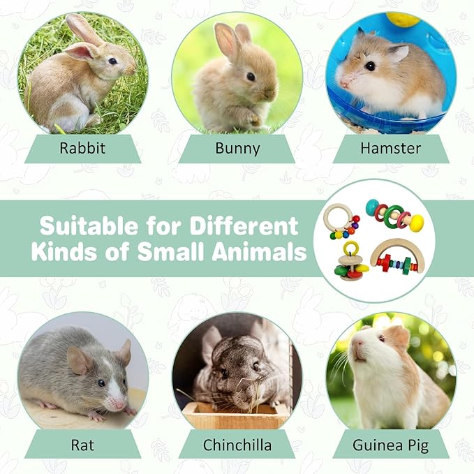 PINVNBY 4 PCS Wooden Rabbit Toys Interactive Bunny Toys Multi-Colored Guinea Pigs Toys Indoor Outdoor Playing Teeth Grinding Toys for Chinchillas Hamsters Rats and Other Small Animals