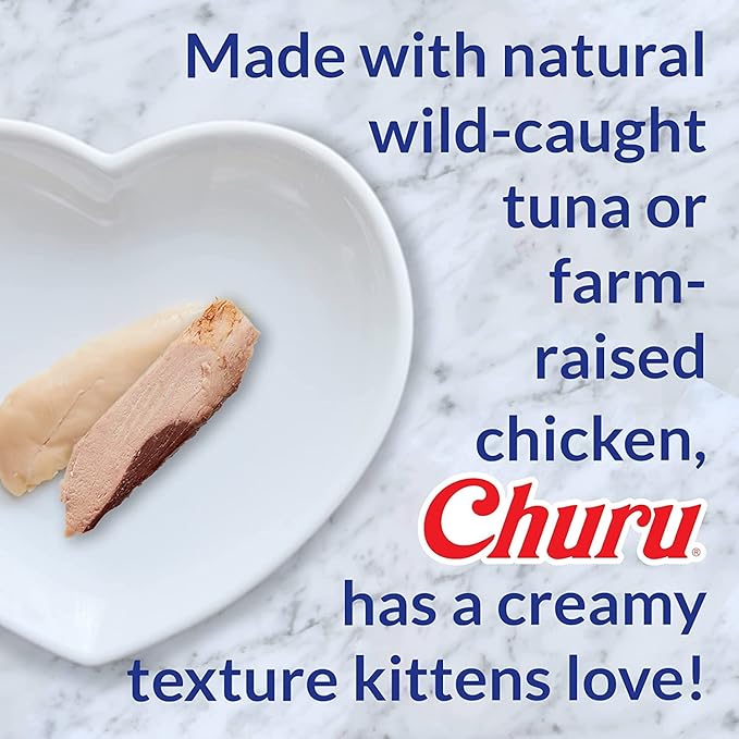INABA Churu for Kittens, Grain-Free Creamy, Purée Lickable Cat Treats with DHA, EPA, Vitamin E & Taurine, 0.5 Ounces Each, 12 Tubes (4 per Pack), Chicken Recipe