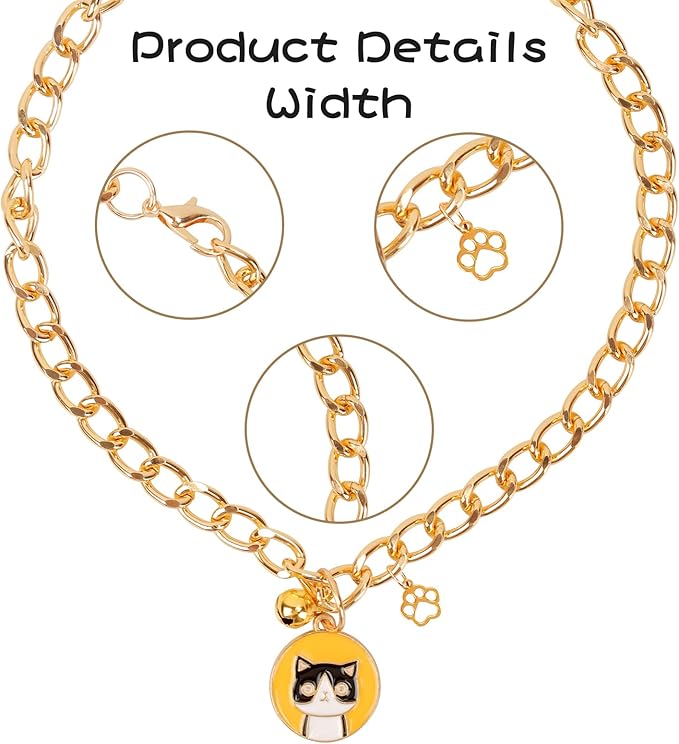 HOWWFALY Dog Collar and Cat Chain Necklace Stainless Steel Adjustable 18K Gold Heart-Shaped Necklace for Small Pets Cats Kitten Puppy (Gold, 13.7 inch)