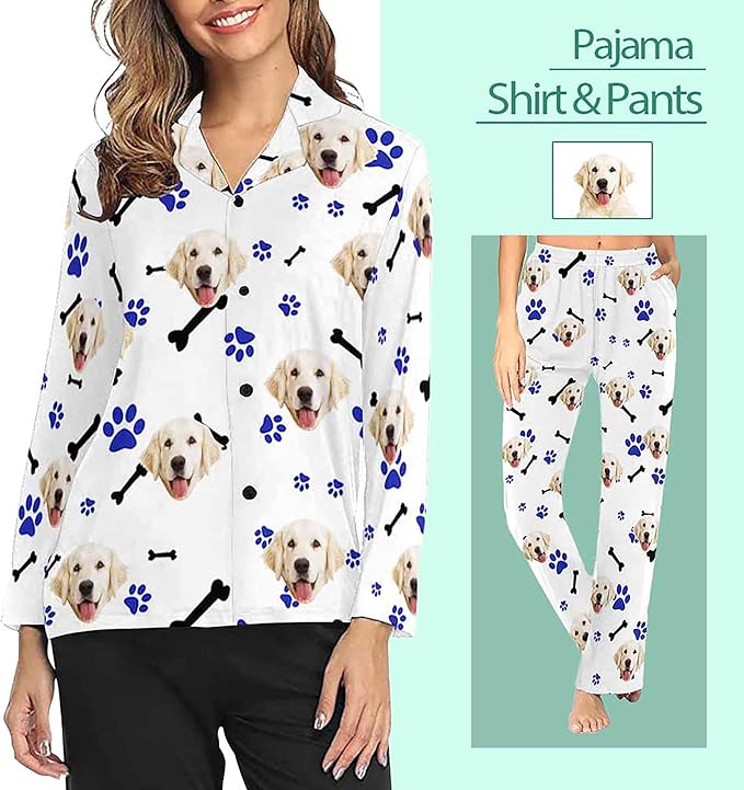 D-Story Personalized Pajamas with 1-8 Faces for Women Men, Custom Christmas Pjs, Pajamas Gifts For Family,Cat Mom,Dog Mom