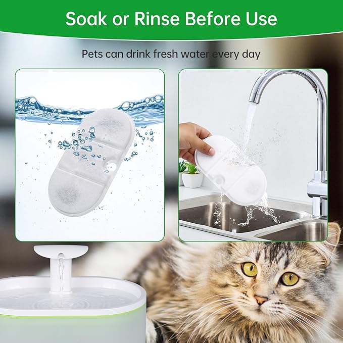 4 Packs Replacement Filters Compatible with Capsule Cat Water Fountain PLWF002, 4 Replacement Filters & 4 Pre-Filter Sponges for 71fl oz/2.1L Ultra Quiet Pet Water Fountain, Cat Water Fountain Filters