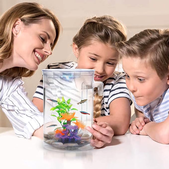 Betta Fish Tank, 360 Aquarium with LED Light, 1 Gallon Fish Bowl, Small Fish Tank Starters Kit, Beta Fish Tank Aautomatic Cleaning as Desktop Decoration for Office Home Room Decor