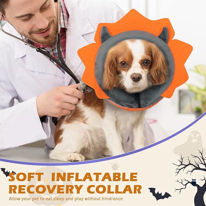 IEUUMLER Inflatable Recovery Dog Collar, Protective Donut Cone, Adjustable Soft Collar for Dog and Cat After Surgery Prevent from Biting & Scratching EU002 - Grey Demon M+