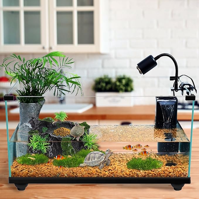 PINVNBY Reptile Water Dish, Crested Gecko Food Dish, Artificial Plants and Moss Reptile Food Water Bowl for Bearded Dragon, Lizards, Geckos, Turtle, Hermit Crab, Snake (with Moss)