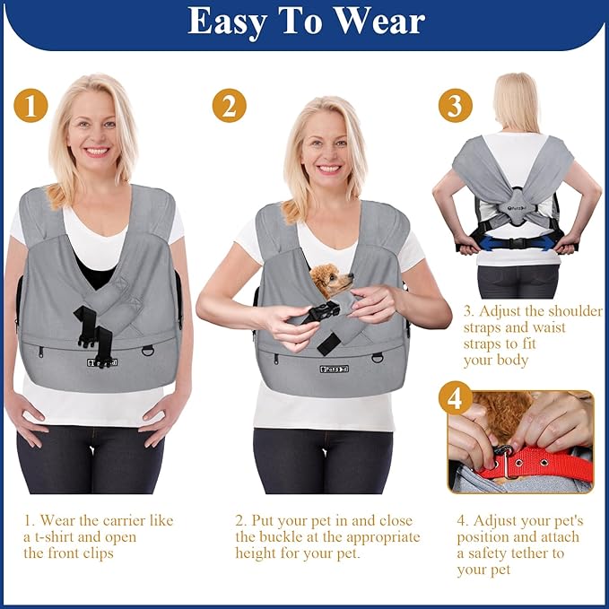 Petskd Dog Carrier Sling for Small Pet 7-15 LBS, Hands Free Front Facing Cat Sling Chest Carrier with Bottom Mat and Adjustable Strap for Pets Anti-Anxiety, Walk, Vet