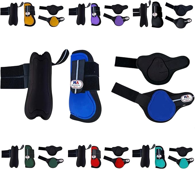 Majestic Ally Horse Leg Protection Fetlock and Tendon Boots Set, PU Shell, Neoprene Lining, Hook and Loop Closures, Multiple Colors and Sizes