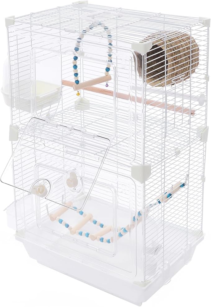 25" Flat Roof Top Bird Cage, 2 Tier Medium Metal Parrot Cage with Accessories Include Cross Bar Climbing Ladder Dual Door Parakeet Cage for Various Bird Species (24.8" H)