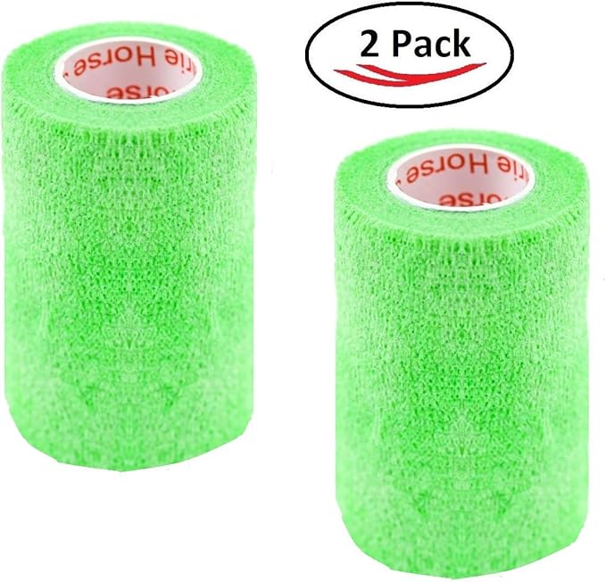 Vet Wrap Tape (Neon Green) (2 Pack) (3 Inch x 15 feet) Self Adhesive Adherent Adhering Cohesive Flex Self Stick Bandage Grip Roll Dog Cat Pet Horse