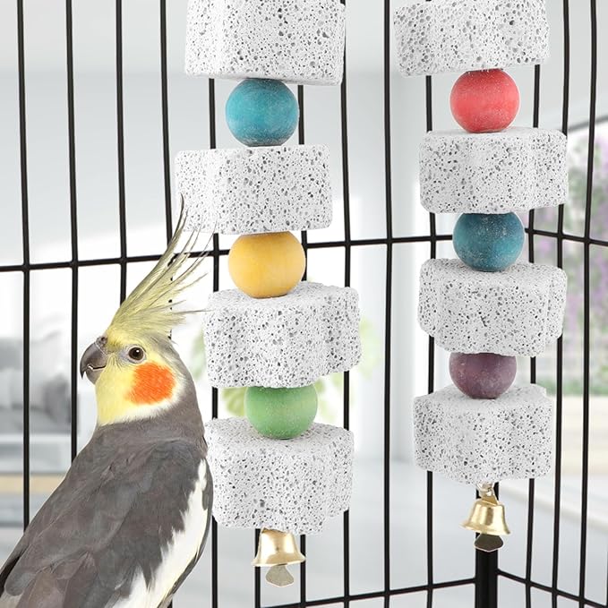 Hypeety Colorful Parrot Calcium Teeth Mouth Molar Grinding Stone Parakeet Parrot Budgie Cockatiel Cage Toy Hammock Swing Toy Hanging Toy Parrot Chewing Toy (2pcs)