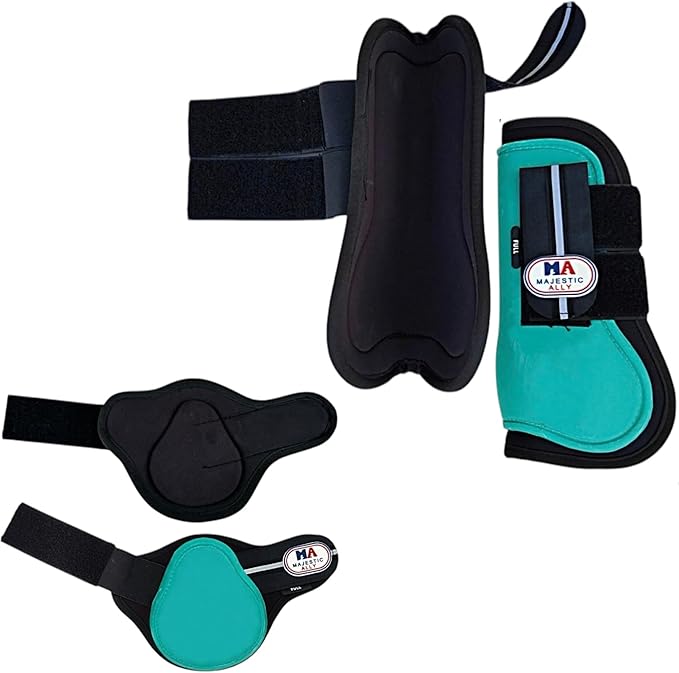 Majestic Ally Horse Leg Protection Fetlock and Tendon Boots Set, PU Shell, Neoprene Lining, Hook and Loop Closures, Multiple Colors and Sizes