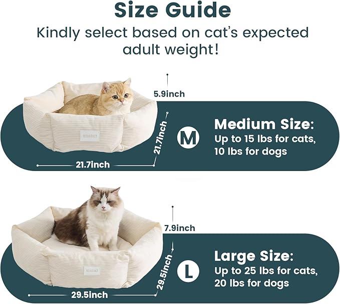 Cat Bed, Washable Orthopedic Cat Beds for Indoor Cats, Soft Donut Calming Pet Bed for Puppy and Kitten with Anti Slip Bottom, Small Dog Bed, 21.7x21.7x5.9 in, Cream White