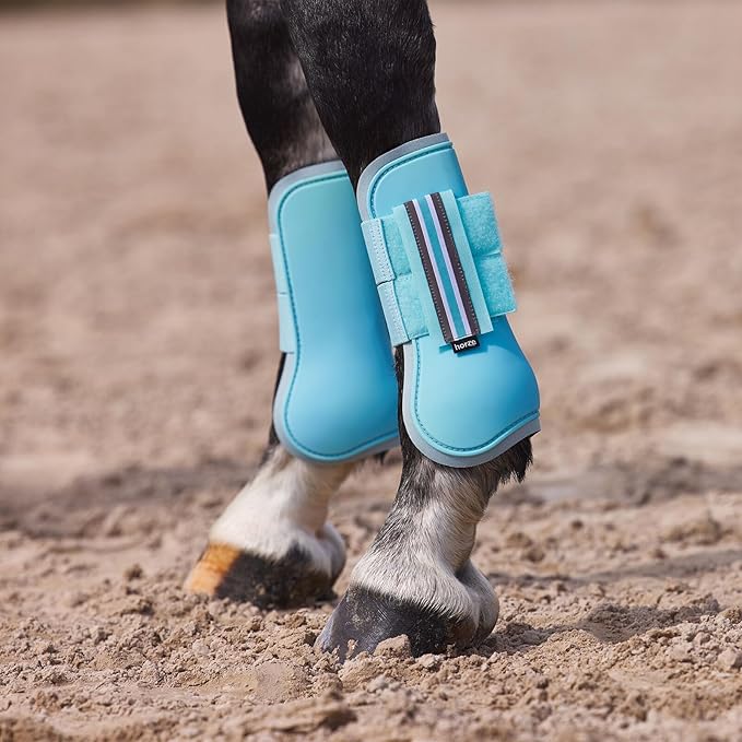 HORZE Adepto Open Front Tendon Boots | Durable Shell with Neoprene Lining - Canal Blue - Horse