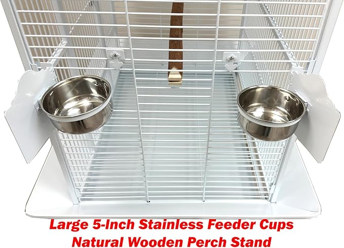 X-Large 32" Lx23 Wx69 H Deluxe Wrought Iron Bird Parrot Cage Top Play Ground Walk Ladder Stainless Cups Include Seed Guard Large Storage Shelf Heavy Duty Rolling Lockable Wheels