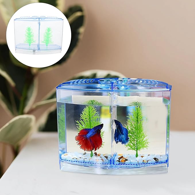 Mipcase Small Betta Fish Tank Mini Goldfish Tank with Divider Acrylic Small Aquarium for Shrimp Beta Fish