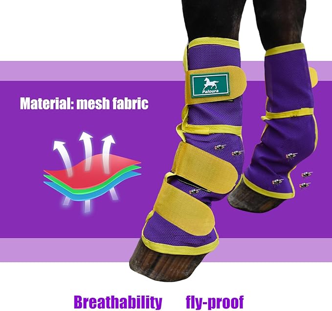 Fly Boots for Horses Set of 4 – Breathable Mesh Leg Protection for Summer with Ventilated Design & All-Day Comfort （Purple，Large