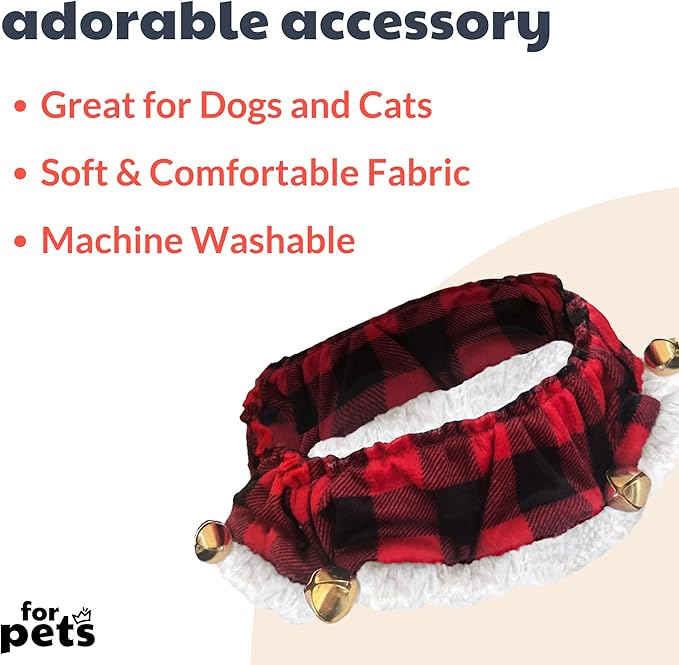 Huxley & Kent Ruff Pet Scrunchy | Buffalo Check (Medium) | Festive Christmas/Holiday Neckwear for Dogs/Cats | Fun Stretchable Costume Accessory | Soft Collar with Bells