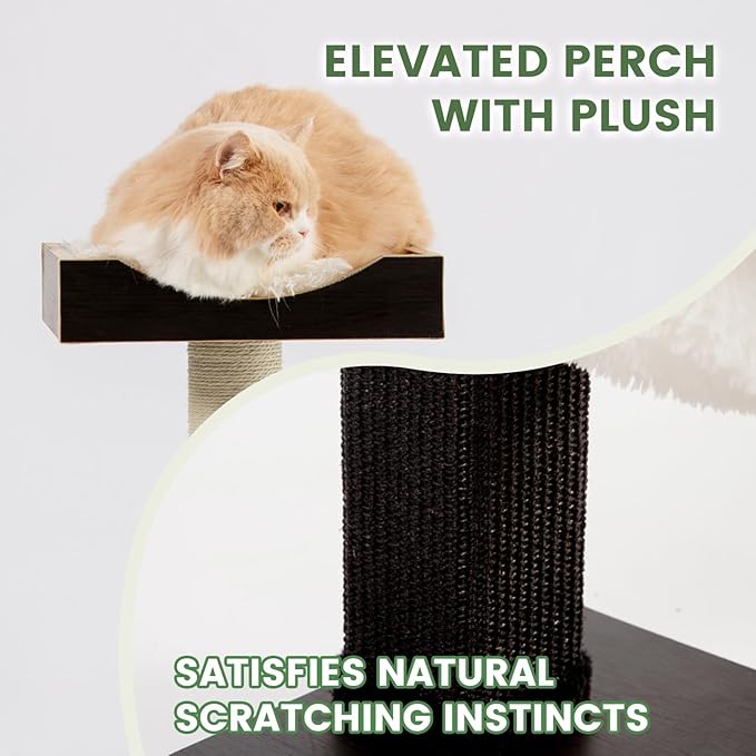 Cat Tree, 37.4-Inch Cat Tower with Plush Cozy Perch for Indoor Cats, Sturdy Tower with Fully Sisal-Wrapped Columns and Plush Toy Ball for Kitty Play, Black