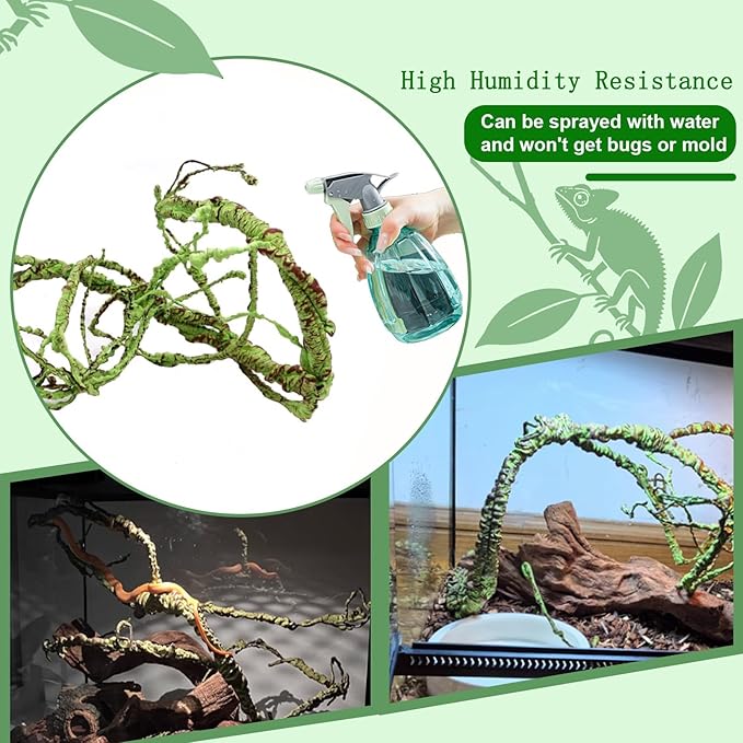 BNOSDM Reptile Jungle Vines Flexible Bend-A-Branch, 3.6Ft Reptile Climbing Branches, Chameleon Flexible Vine Decor,Terrarium Plants Decoration Accessories for Lizard Gecko Frog Snake